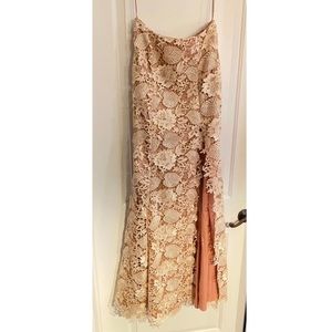 Camille Lace Maxi Long Skirt, blush pink slit, prom, zips.